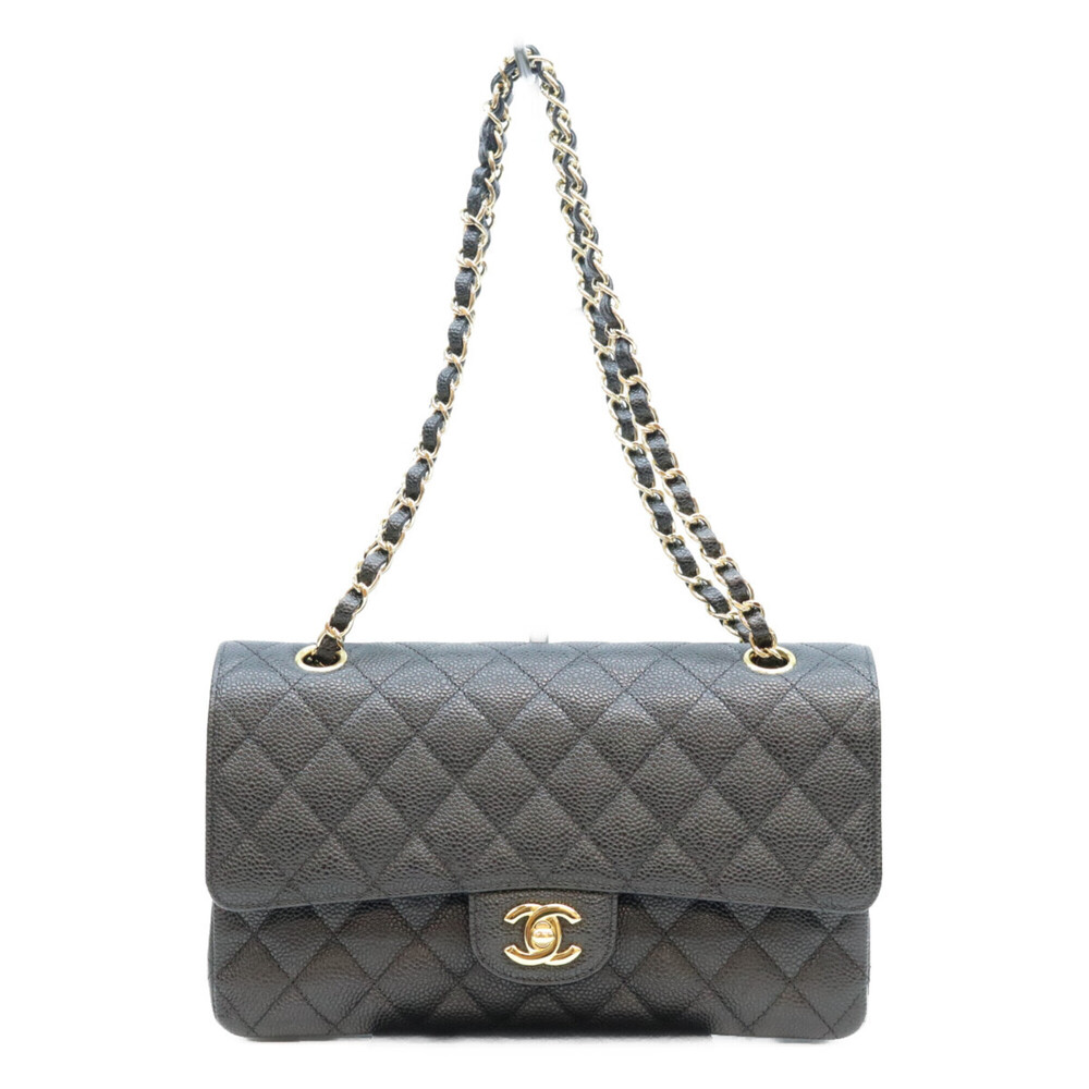 CHANEL A01112 Caviar Leather Matelassé 25 Shoulder Bag, Black with Gold Hardw...